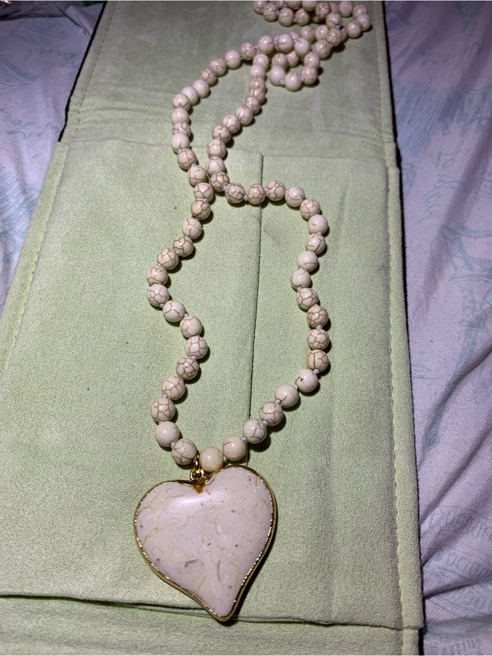 Heart Pendant White Beaded Necklace - Women Jewelry
